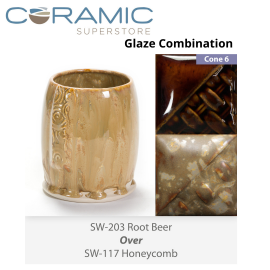 Root Beer SW-203 over Honeycomb SW-117 Stoneware Glaze Combination Root Beer SW-203 over Honeycomb SW-117 Stoneware Glaze Combination